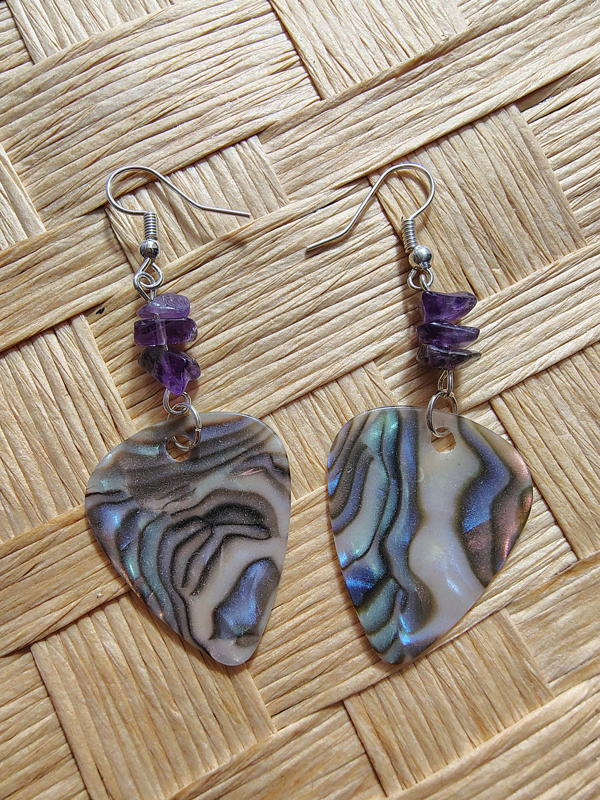 Purple Stone Guitar Pick Earrings