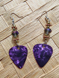 Purple Crystal Guitar Pick Earrings