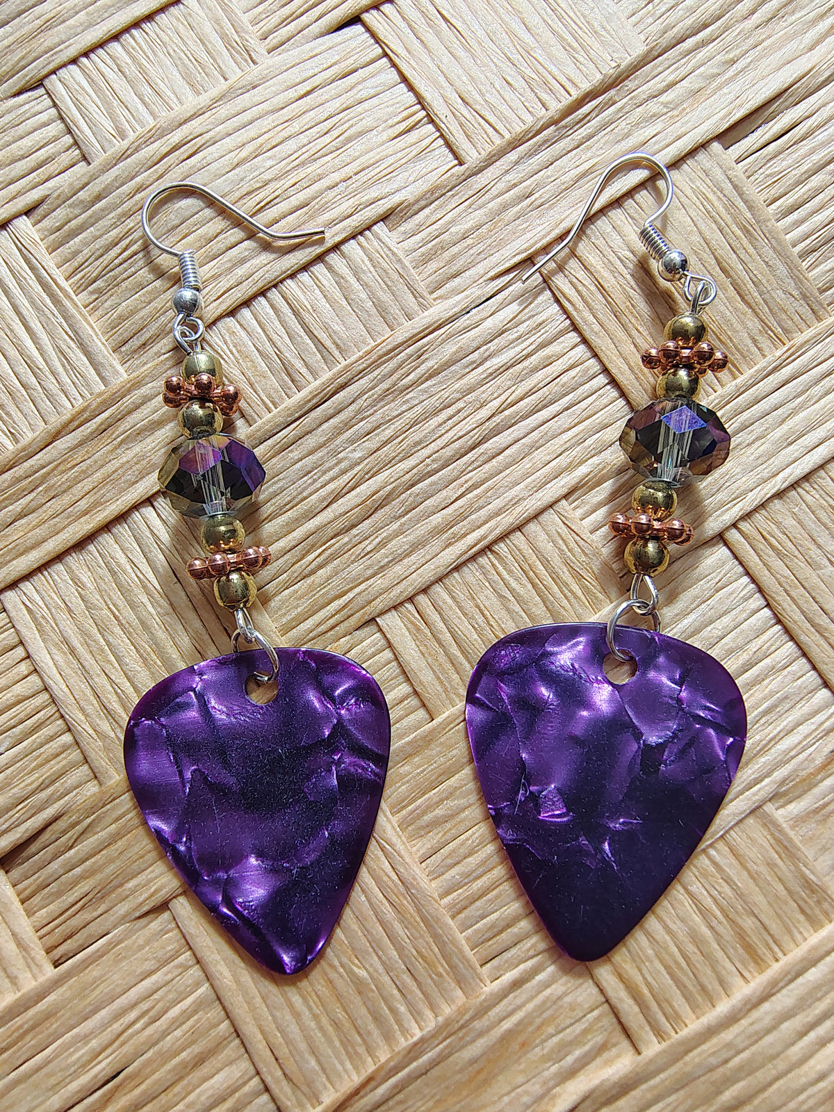 Purple Crystal Guitar Pick Earrings
